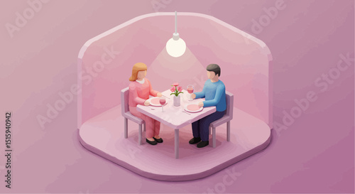 A tender moment of a couple enjoying a meal at a cozy restaurant.