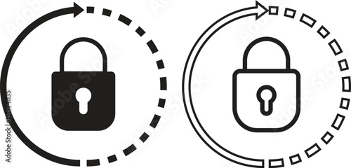 Reset password icons set flat and line styles. Refresh rotate Lock vectors. Privacy, security symbols. Rotation signs. Infographic elements for app logo, website button banners and ui, ux interface .