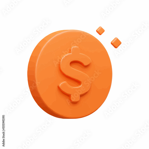 An orange 3D rendering of a dollar coin. 