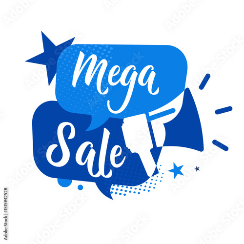 mega sale symbol, megaphone, speech bubble, sign — vector illustration
