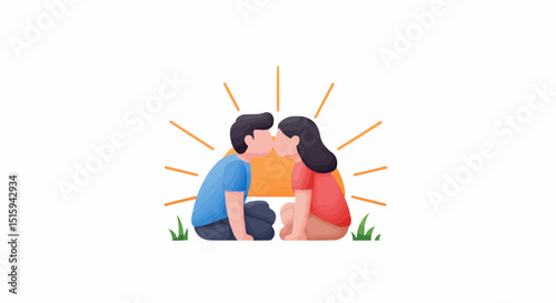 Romantic moment shared between a couple kissing each other.