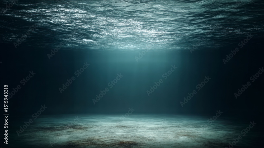 Fototapeta premium Dramatic Underwater Scene Dark Ocean Floor Cinematic Lighting 3D Render
