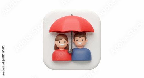 A loving couple protected by an umbrella symbolizes care and insurance. 