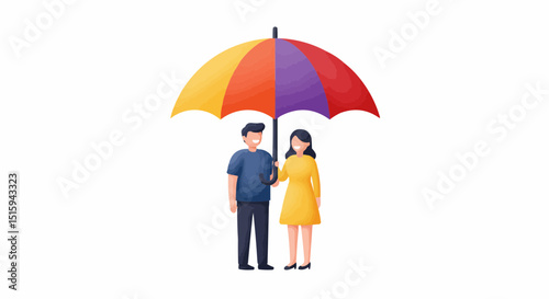 A Couple standing together with a large umbrella, symbolizing protection.