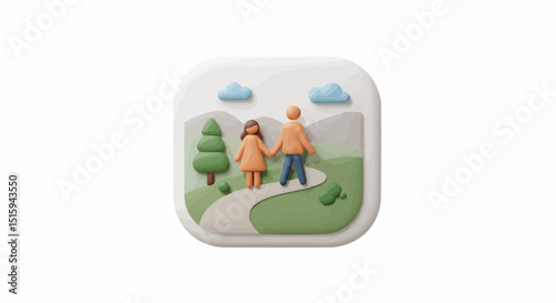 A couple walks hand in hand along a picturesque path. 