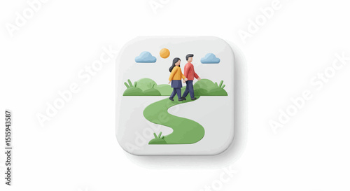 A couple strolling along a winding path. 
