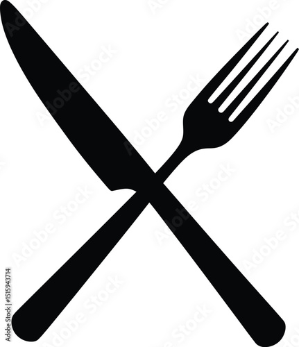 crossed black silhouette of carving knife and fork kitchen tools icon