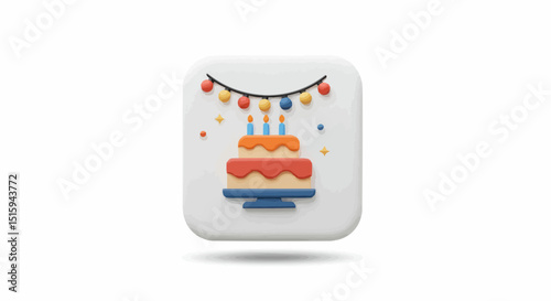 Birthday cake with candles and bunting. 
