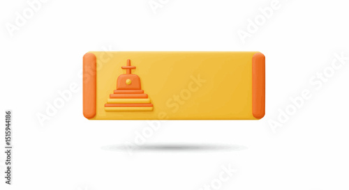 Yellow banner with a stupa icon. 