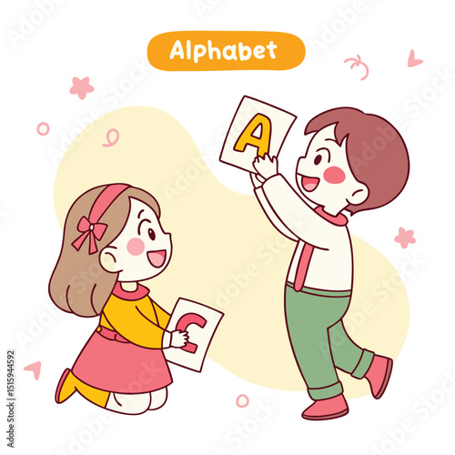 Cute preschool children learning illustration
