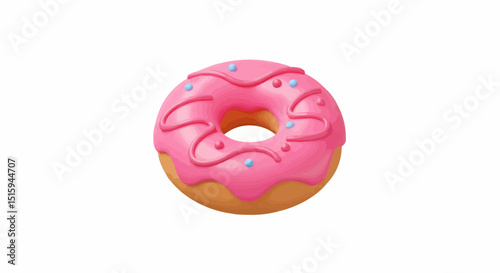 A delicious donut with pink frosting and sprinkles. A sweet, tempting treat!