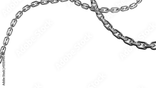 Realistic Hanging Metal Chain on White Background – Isolated Silver Chain Links in Curved Design for Industrial, Decorative, and Graphic Projects


