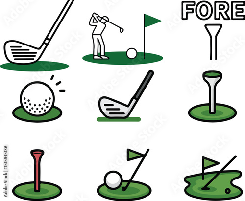 isometric set of golf icons