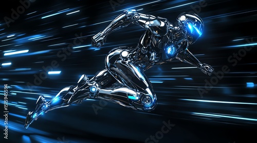 Futuristic robot in dynamic motion