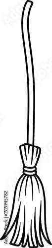 Hand-Drawn Broomstick Line Art Vector Illustration for Halloween and Magical Themes