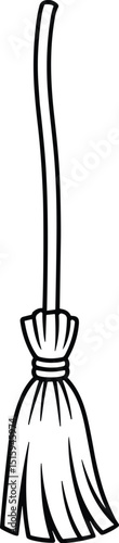 Curved Broomstick Line Art – Hand Drawn Magic Tool Vector Illustration