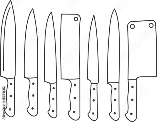 kitchen knife set outline with chef bread utility paring cleaver