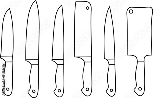kitchen knife set outline design with chef bread utility cleaver