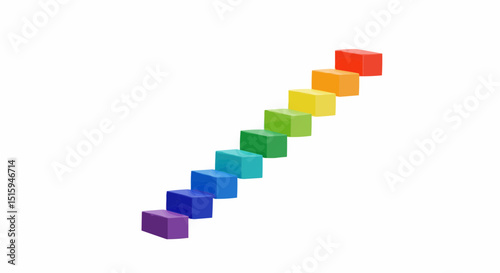 A visually stunning staircase design composed of colorful blocks, each representing a different color of the rainbow, arranged in a diagonal line. The image conveys a sense of progress.