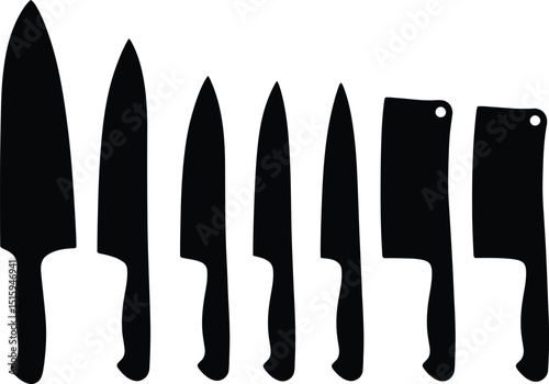 Kitchen Knife Set Silhouette with Chef, Bread, Utility, Paring, Cleaver