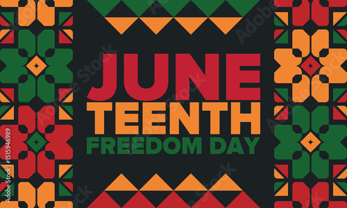 Juneteenth Independence Day. Freedom or Emancipation day. Annual american holiday, celebrated in June 19. African-American history and heritage. Poster, greeting card, banner and background. Vector
