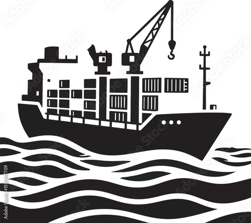 A black and white icon shows a cargo ship carrying containers,