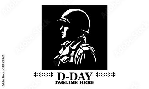 Military helmet and stars icon, D-Day tribute on June 6, 1944 vector illustration and logo design