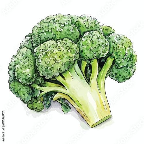 Vibrant Watercolor Broccoli Florets in an Artistic Style