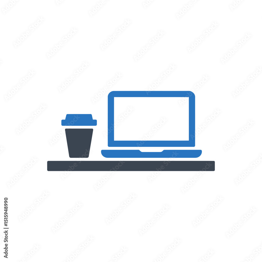 Laptop and Coffee Icon Laptop and Coffee Icon