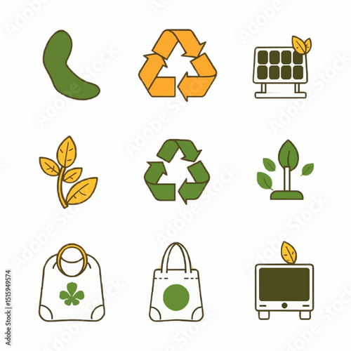 Green Energy & Recycling Icons: Eco Power, Sustainability, and Reusable Solutions ,Green energy eco friendly vector icons,recycling symbol,eco-friendly vector icons