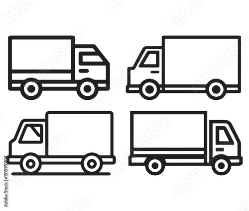 Belivery truck icon line art. Fast shipping truck black and white vector.