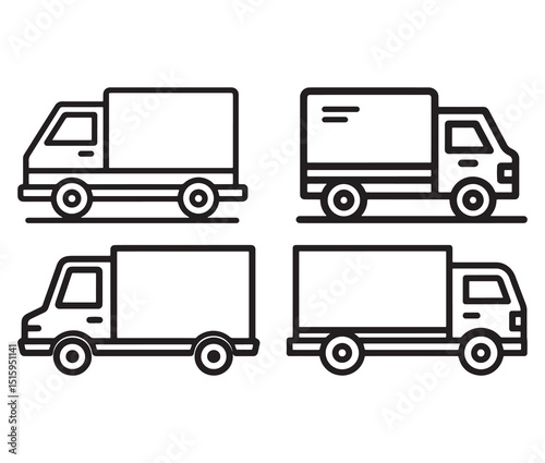Belivery truck icon line art. Fast shipping truck black and white vector.
