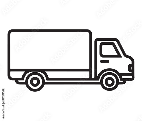 Belivery truck icon line art. Fast shipping truck black and white vector.