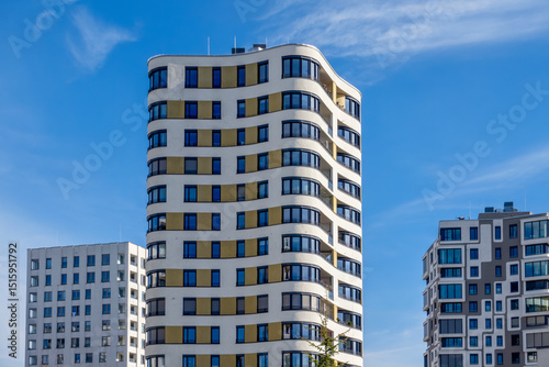 Modern high-rise apartment buildings in Munich, Germany, showcasing contemporary architecture and urban development.