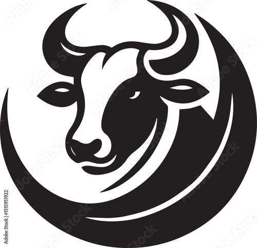 Minimalist Black and White Bull Vector Illustration