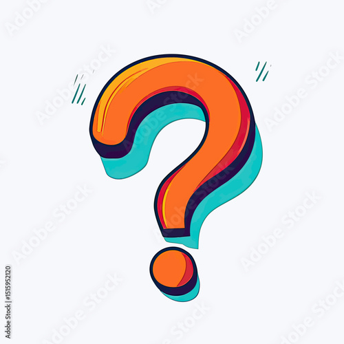 3d style orange question mark with teal shadow isolated on white background, colorful punctuation symbol vector illustration for design and communication concepts