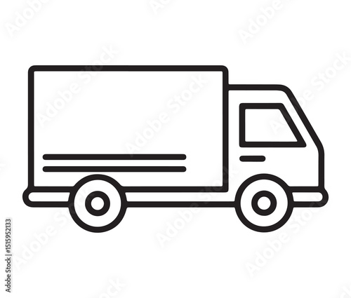 Belivery truck icon line art. Fast shipping truck black and white vector.