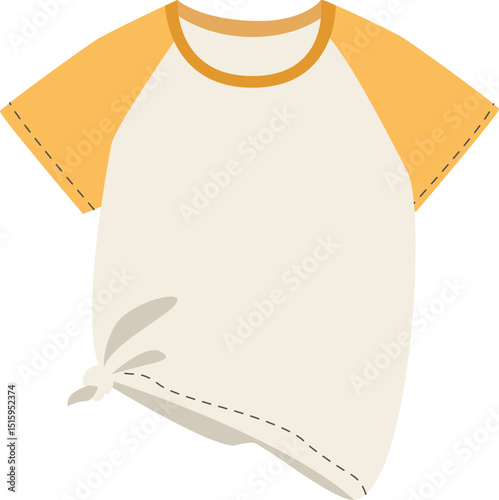 Tshirt with orange sleeves. Light cream body with round neckline. Casual summer clothing on white background. Suitable for fashion content and wardrobe design.