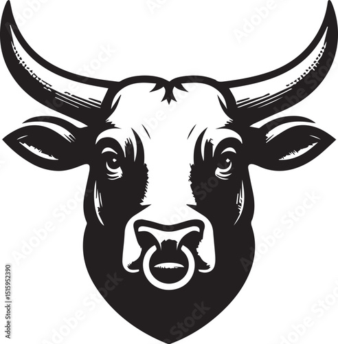 Minimalist Black and White Bull Vector Illustration