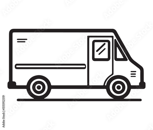 Belivery truck icon line art. Fast shipping truck black and white vector.