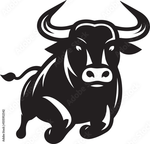 Minimalist Black and White Bull Vector Illustration