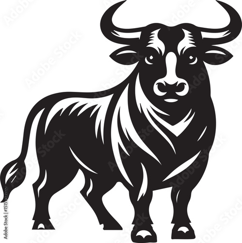 Minimalist Black and White Bull Vector Illustration