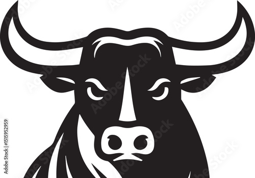 Minimalist Black and White Bull Vector Illustration