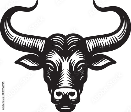 Minimalist Black and White Bull Vector Illustration