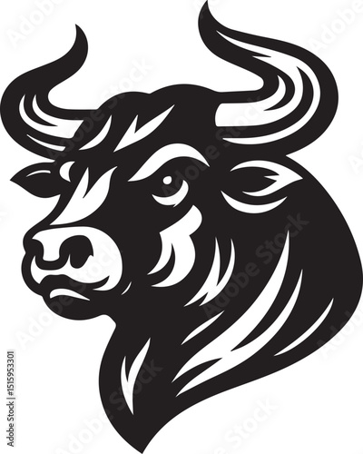 Minimalist Black and White Bull Vector Illustration