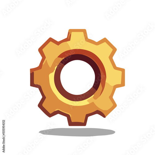 Metallic gold cogwheel on white background, the concept of industrial technology, with space for copy