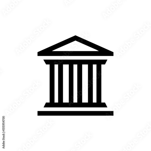 Minimalist black silhouette vector logo of a classical bank building with columns and triangular roof.


