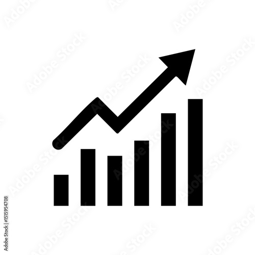 Minimalist black silhouette vector of a bar chart rising with an upward arrow.

