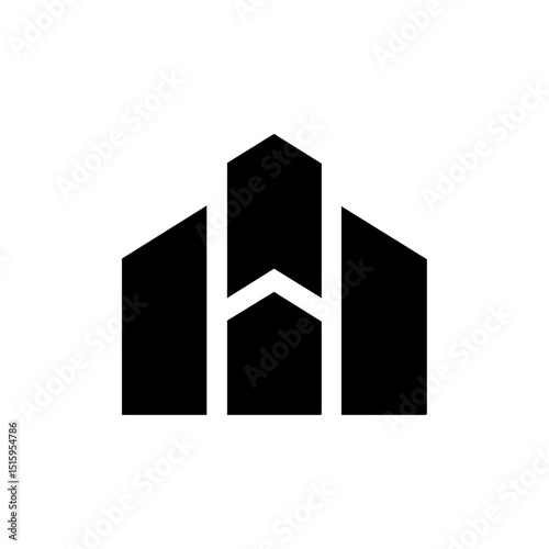 Minimalist black silhouette vector of abstract buildings in geometric formation. Modern logo representing construction, real estate, or architecture firm identity.



