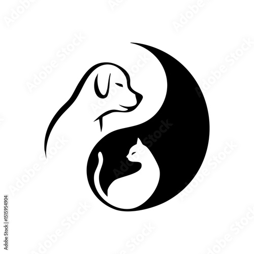 Silhouette of a dog and cat forming a yin yang symbol representing balance and pet harmony.

